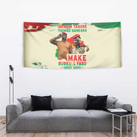 Wall tapestry with flag-color background, portraits, and central text Make Burkina Faso