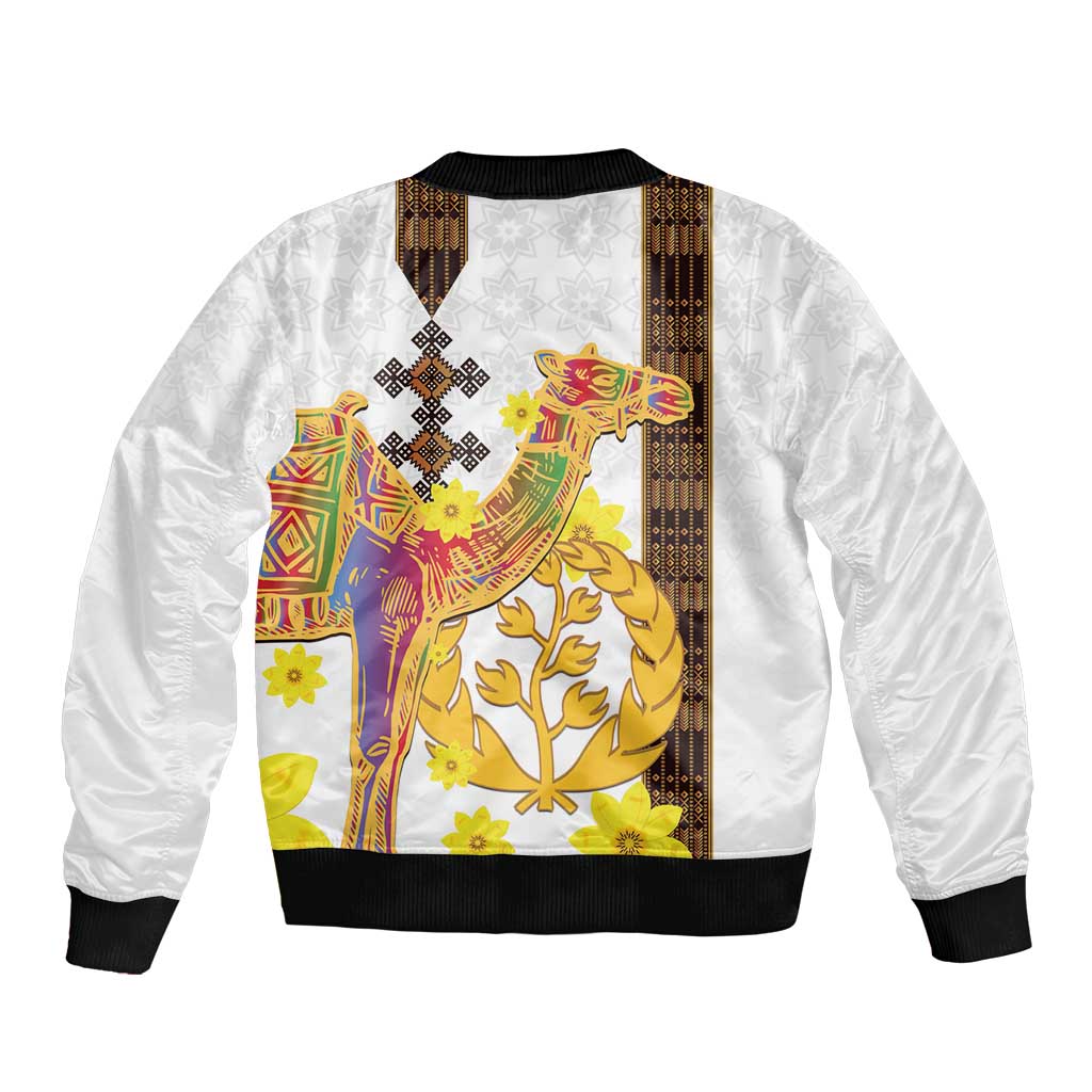 Happy Eritrea New Year Bomber Jacket Adey Abeba Flower With Habesha Tilet Pattern - Wonder Print Shop