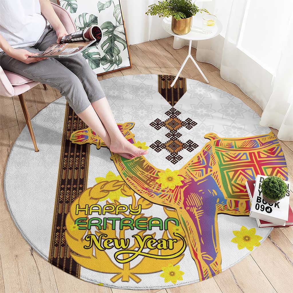 Happy Eritrea New Year Round Carpet Adey Abeba Flower With Habesha Tilet Pattern - Wonder Print Shop