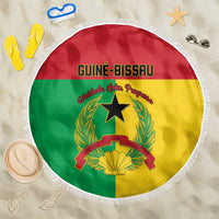 Round beach blanket with Guinea-Bissau flag print and white fringed edge