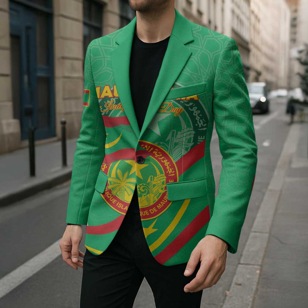 Personalized Mauritania Independence Day Blazer Coat Of Arms With Map - Wonder Print Shop