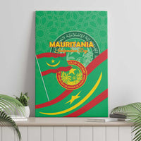 Green Mauritania Independence Day canvas wall art with coat of arms and map design