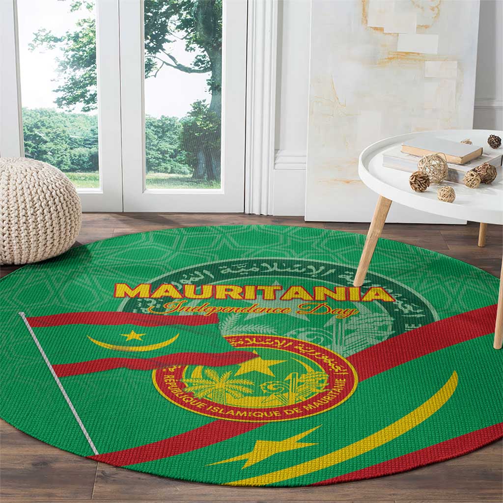 Mauritania Independence Day Round Carpet Coat Of Arms With Map - Wonder Print Shop