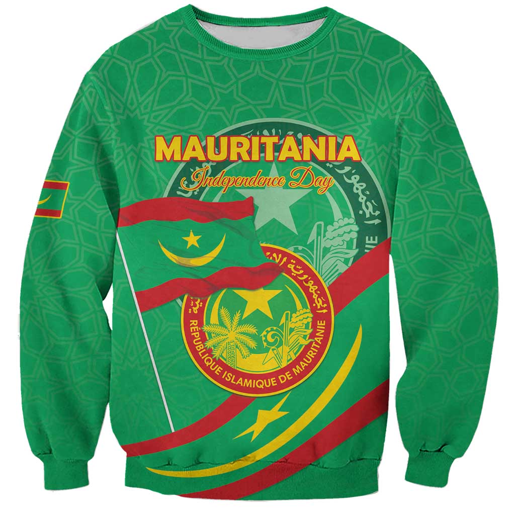Personalized Mauritania Independence Day Sweatshirt Coat Of Arms With Map - Wonder Print Shop