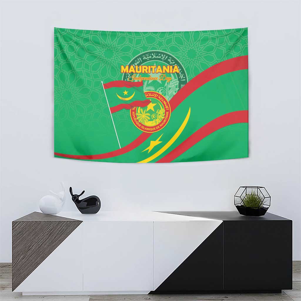 Mauritania Independence Day Tapestry Coat Of Arms With Map - Wonder Print Shop