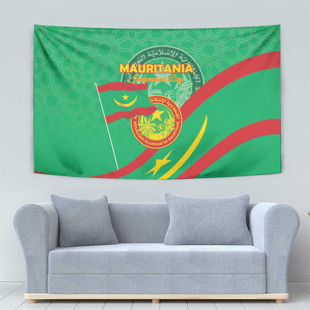 Mauritania Independence Day Tapestry Coat Of Arms With Map - Wonder Print Shop