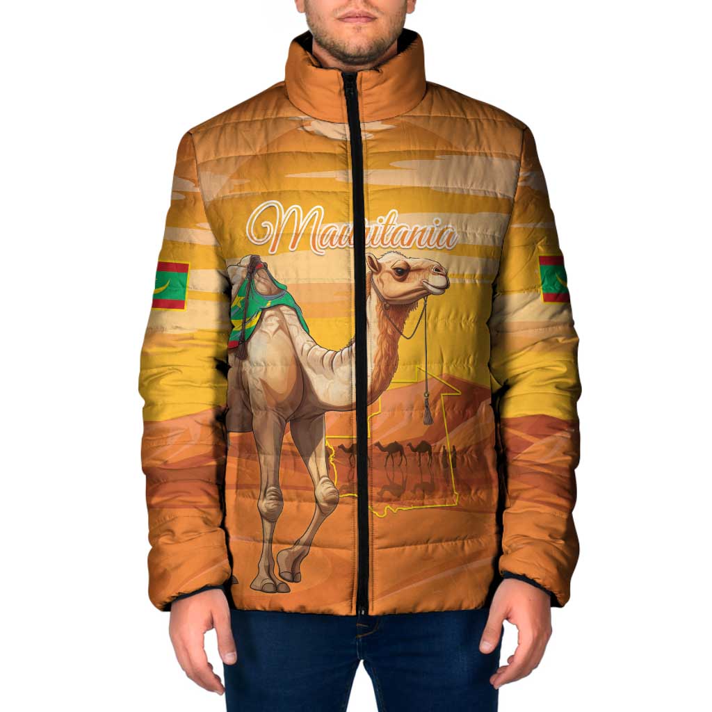 Personalized Mauritania Sahara Padded Jacket Camel With Map - Wonder Print Shop