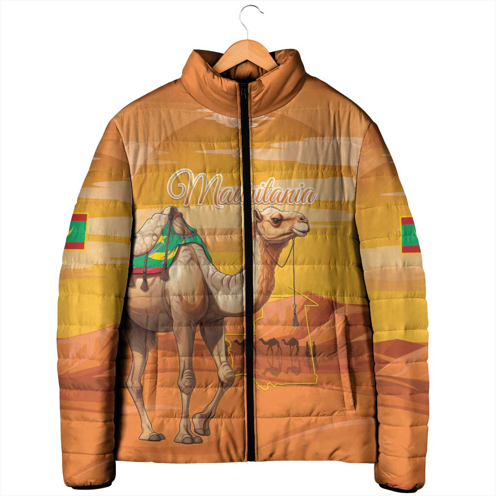 Personalized Mauritania Sahara Padded Jacket Camel With Map - Wonder Print Shop
