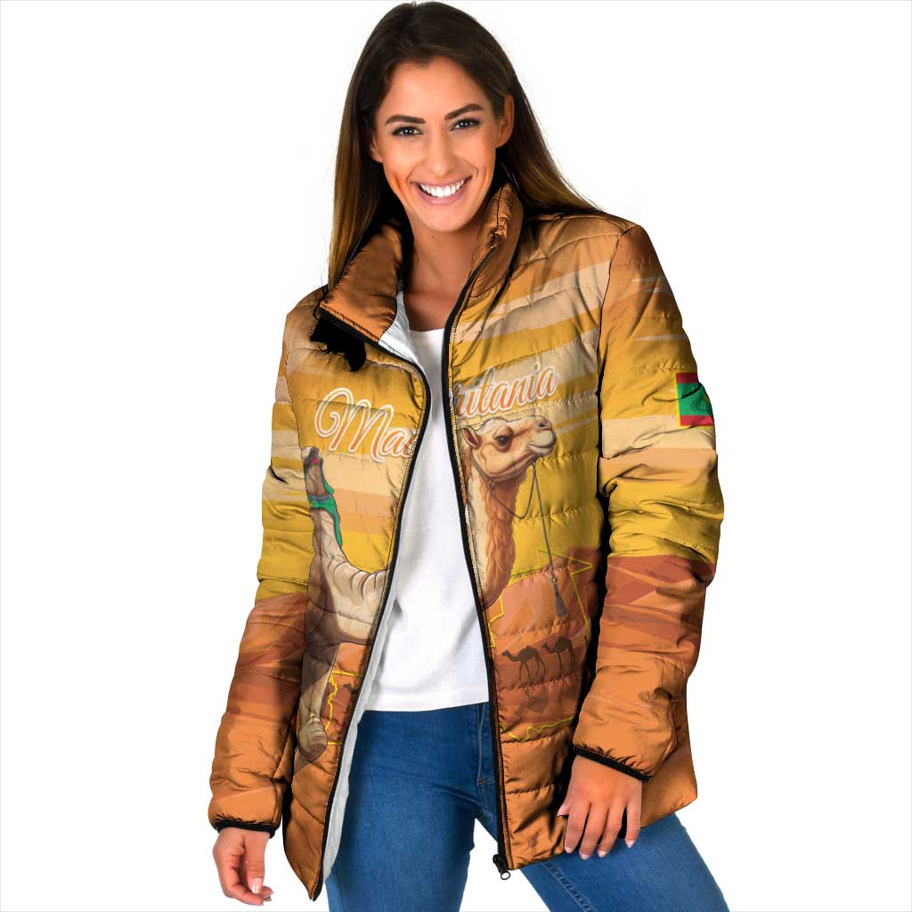 Personalized Mauritania Sahara Padded Jacket Camel With Map - Wonder Print Shop