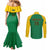 Custom Dominica Football Couples Matching Mermaid Dress and Long Sleeve Button Shirt Sisserou Parrot Green Color