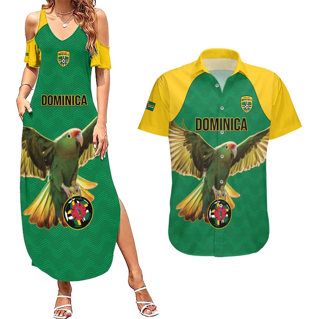 Custom Dominica Football Couples Matching Summer Maxi Dress and Hawaiian Shirt Sisserou Parrot Green Color - Wonder Print Shop