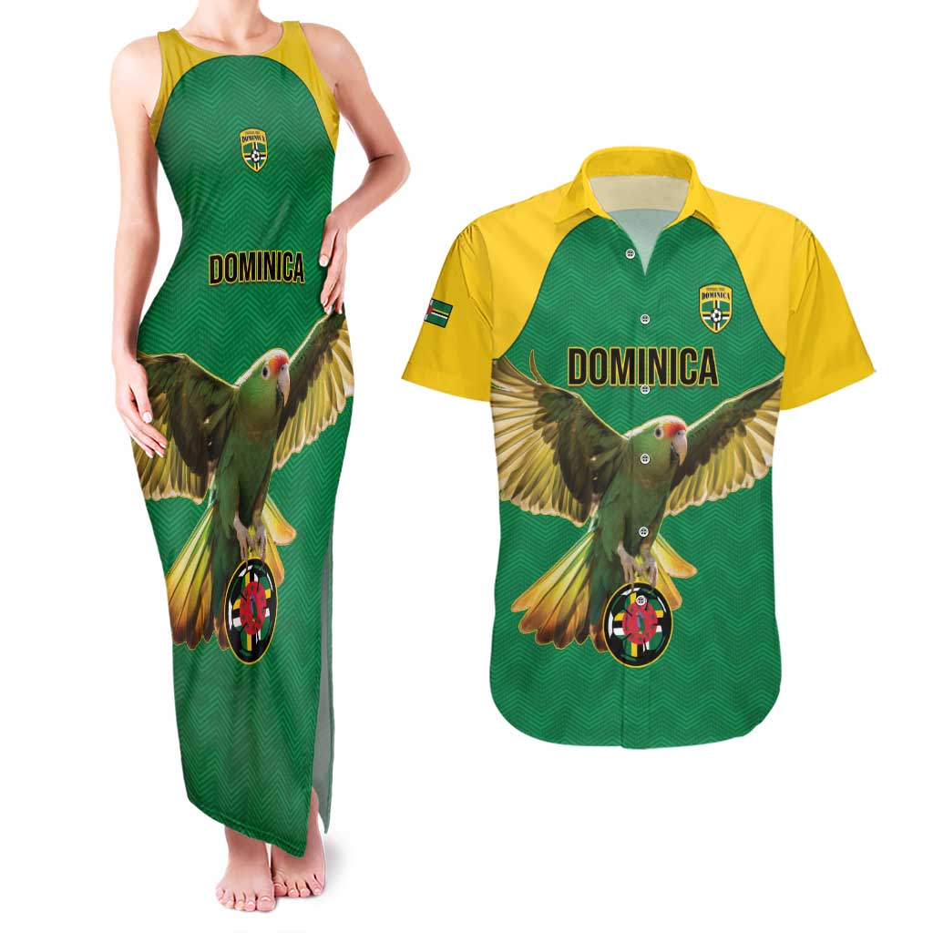 Custom Dominica Football Couples Matching Tank Maxi Dress and Hawaiian Shirt Sisserou Parrot Green Color - Wonder Print Shop