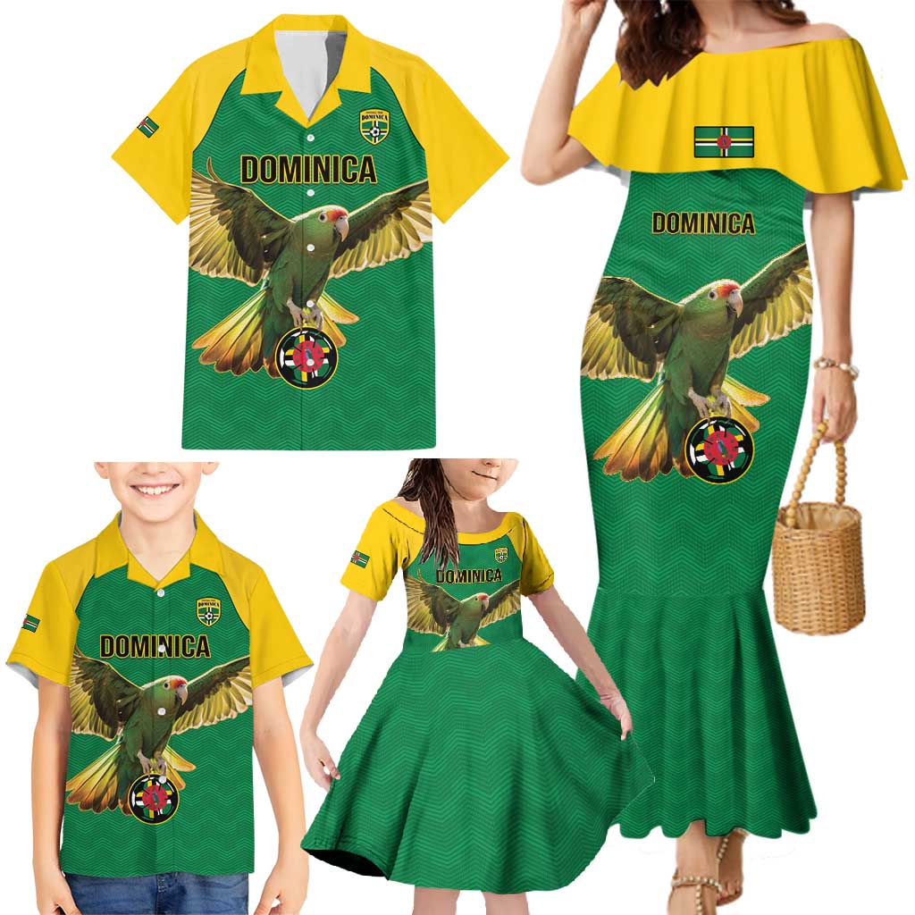 Custom Dominica Football Family Matching Mermaid Dress and Hawaiian Shirt Sisserou Parrot Green Color - Wonder Print Shop