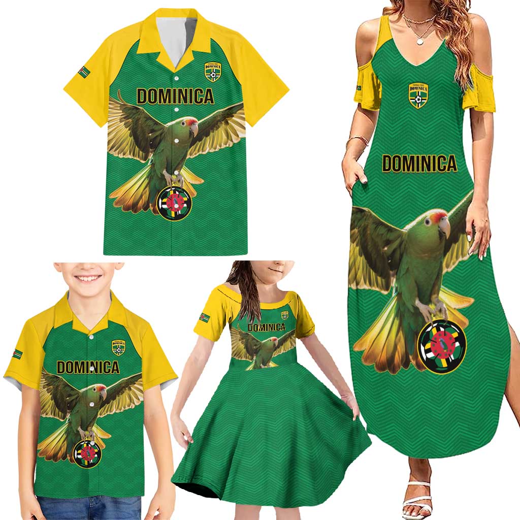 Custom Dominica Football Family Matching Summer Maxi Dress and Hawaiian Shirt Sisserou Parrot Green Color - Wonder Print Shop