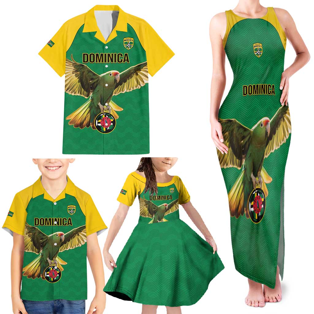 Custom Dominica Football Family Matching Tank Maxi Dress and Hawaiian Shirt Sisserou Parrot Green Color - Wonder Print Shop