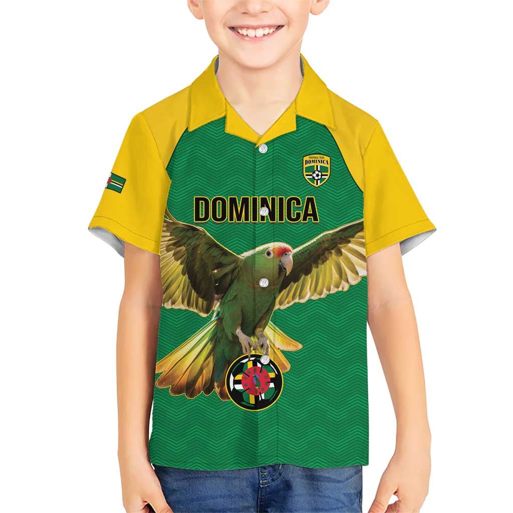 Custom Dominica Football Kid Hawaiian Shirt Sisserou Parrot Green Color - Wonder Print Shop