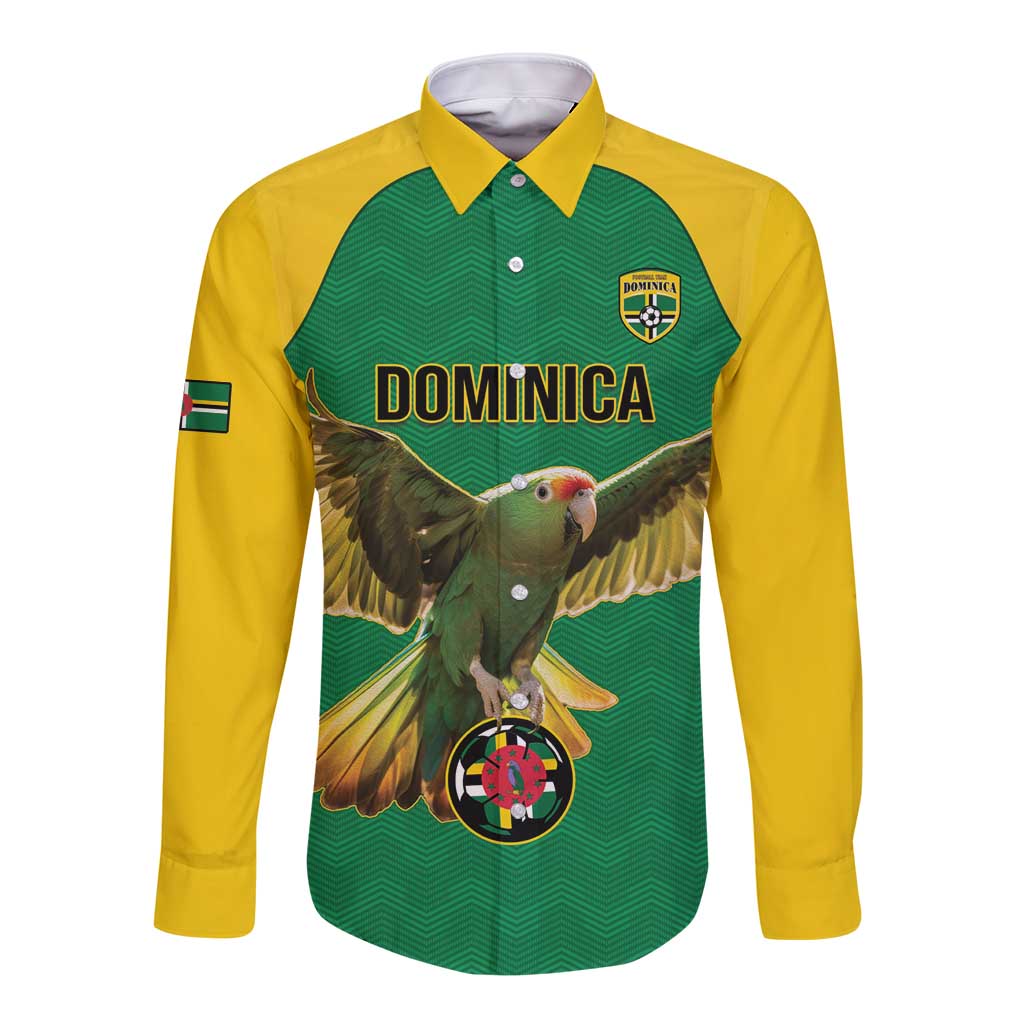 Custom Dominica Football Long Sleeve Button Shirt Sisserou Parrot Green Color - Wonder Print Shop