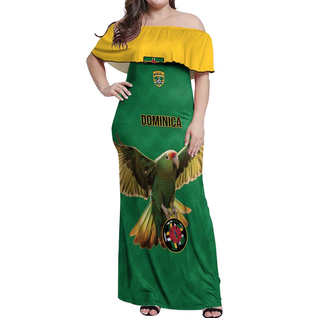 Custom Dominica Football Off Shoulder Maxi Dress Sisserou Parrot Green Color - Wonder Print Shop