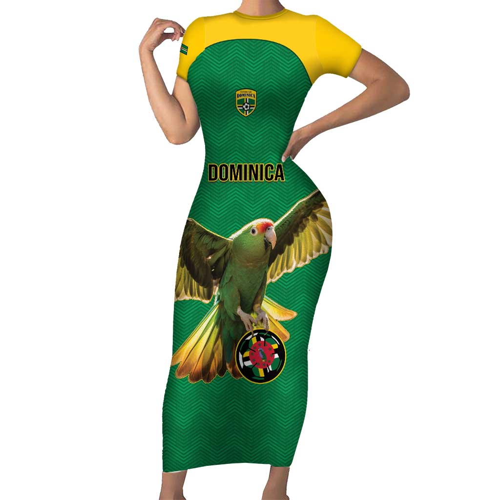 Custom Dominica Football Short Sleeve Bodycon Dress Sisserou Parrot Green Color - Wonder Print Shop