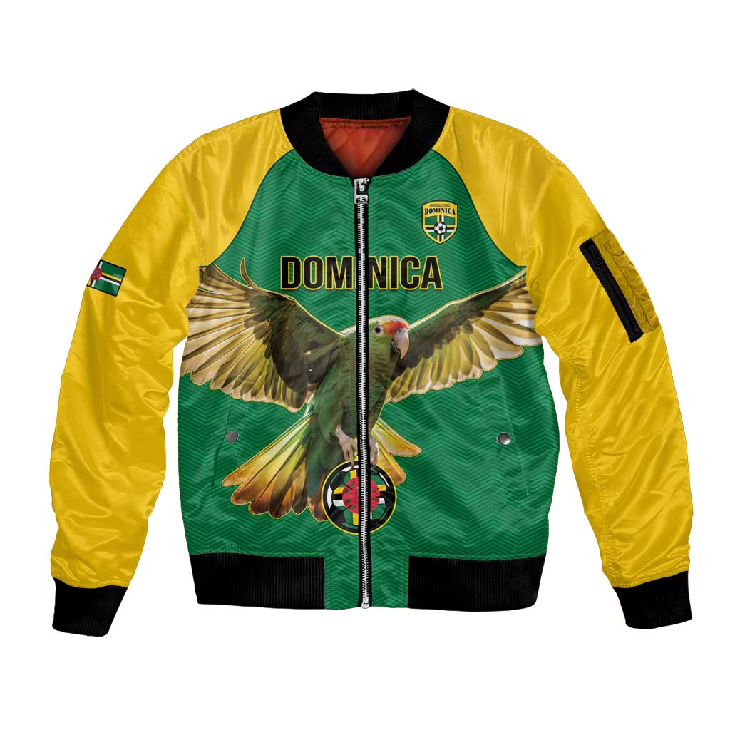 Custom Dominica Football Sleeve Zip Bomber Jacket Sisserou Parrot Green Color - Wonder Print Shop