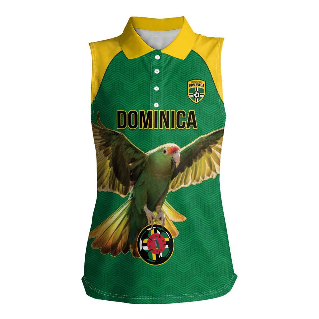 Custom Dominica Football Women Sleeveless Polo Shirt Sisserou Parrot Green Color - Wonder Print Shop