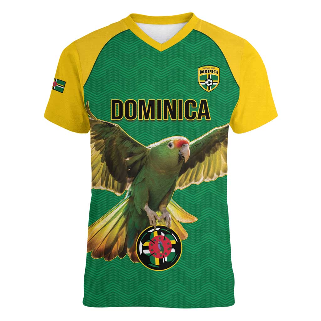 Custom Dominica Football Women V-Neck T-Shirt Sisserou Parrot Green Color - Wonder Print Shop