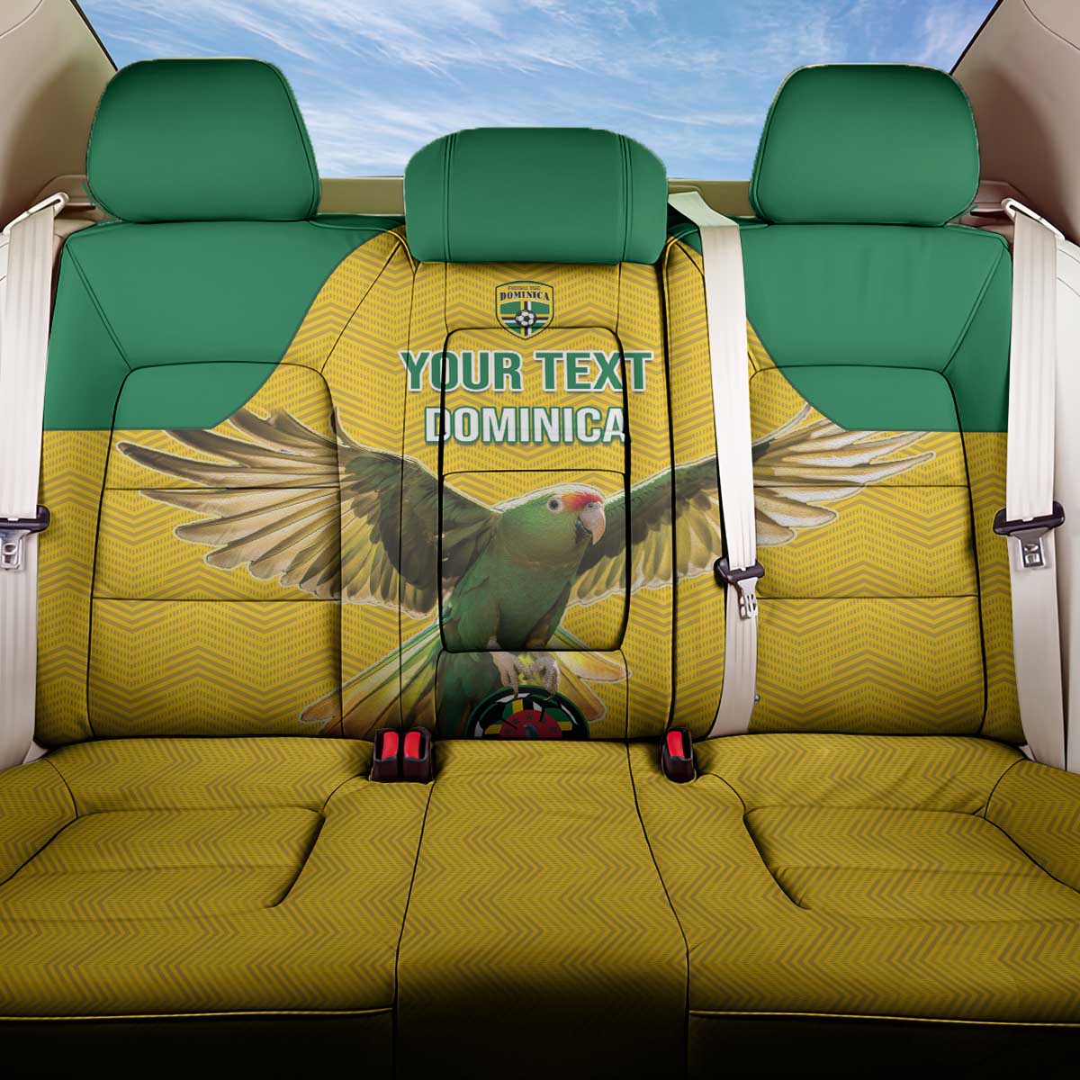 Custom Dominica Football Back Car Seat Cover Sisserou Parrot Yellow Color