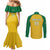 Custom Dominica Football Couples Matching Mermaid Dress and Long Sleeve Button Shirt Sisserou Parrot Yellow Color