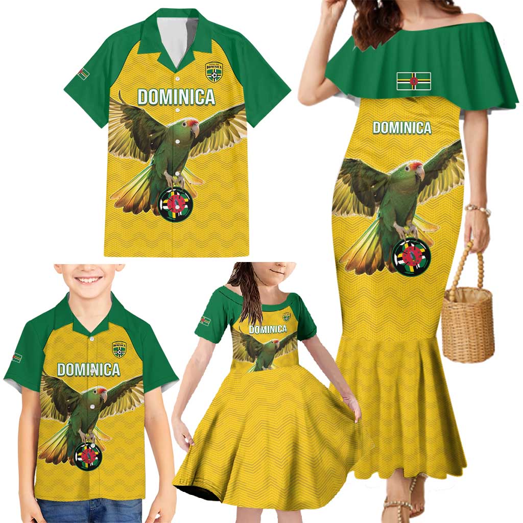 Custom Dominica Football Family Matching Mermaid Dress and Hawaiian Shirt Sisserou Parrot Yellow Color - Wonder Print Shop