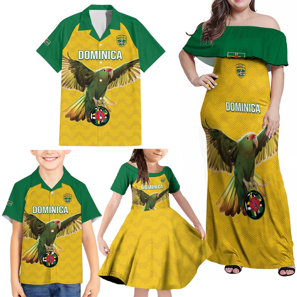 Custom Dominica Football Family Matching Off Shoulder Maxi Dress and Hawaiian Shirt Sisserou Parrot Yellow Color - Wonder Print Shop