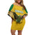 Custom Dominica Football Family Matching Off Shoulder Short Dress and Hawaiian Shirt Sisserou Parrot Yellow Color - Wonder Print Shop