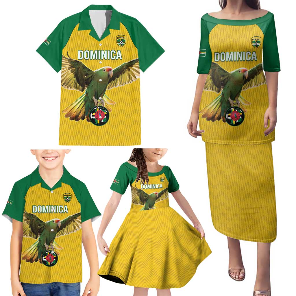 Custom Dominica Football Family Matching Puletasi and Hawaiian Shirt Sisserou Parrot Yellow Color - Wonder Print Shop