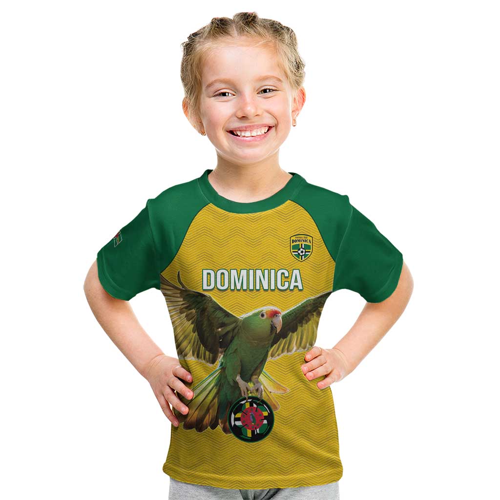 Custom Dominica Football Kid T Shirt Sisserou Parrot Yellow Color - Wonder Print Shop