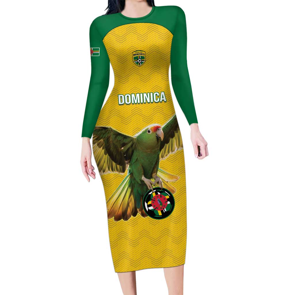 Custom Dominica Football Long Sleeve Bodycon Dress Sisserou Parrot Yellow Color - Wonder Print Shop