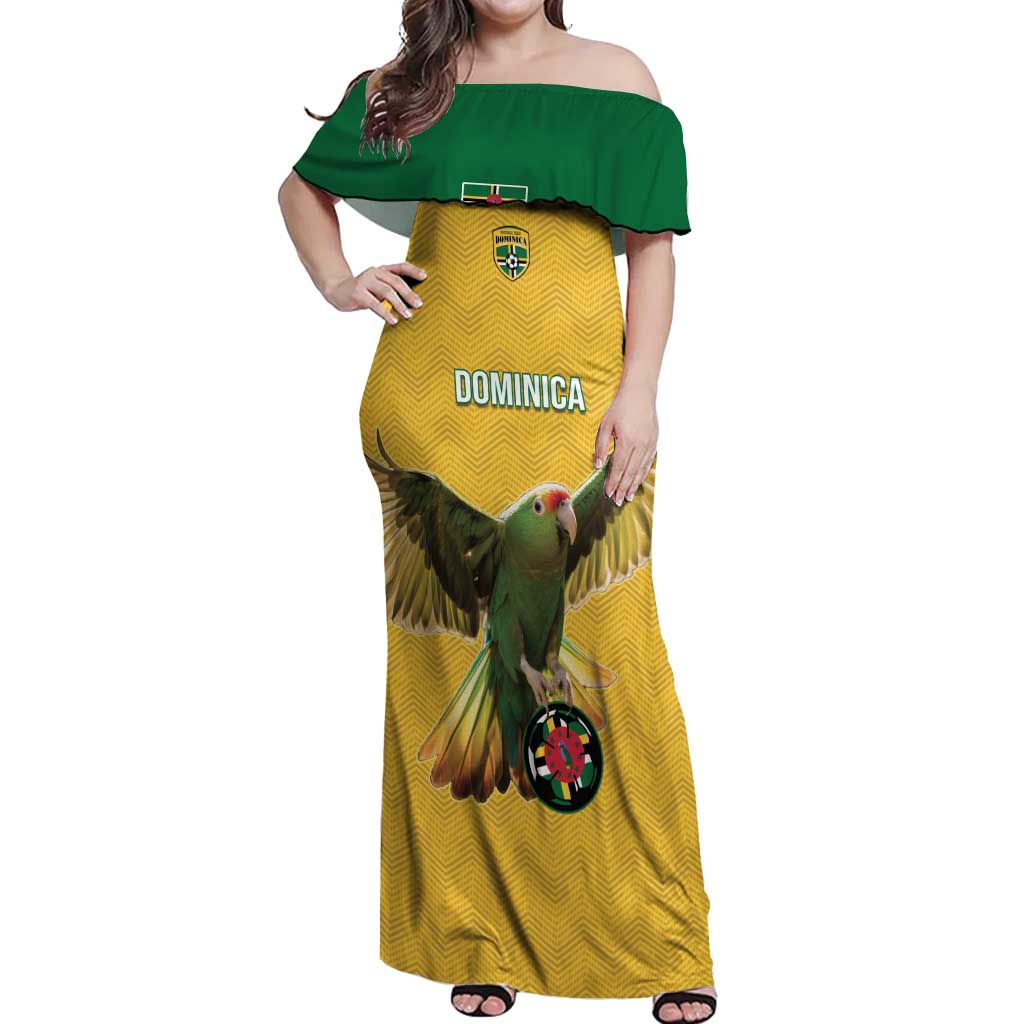 Custom Dominica Football Off Shoulder Maxi Dress Sisserou Parrot Yellow Color - Wonder Print Shop