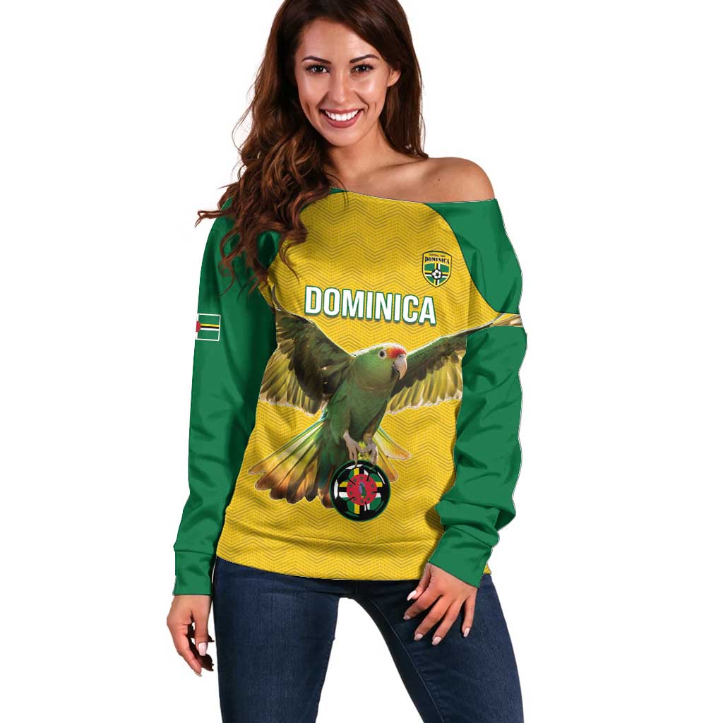 Custom Dominica Football Off Shoulder Sweater Sisserou Parrot Yellow Color - Wonder Print Shop