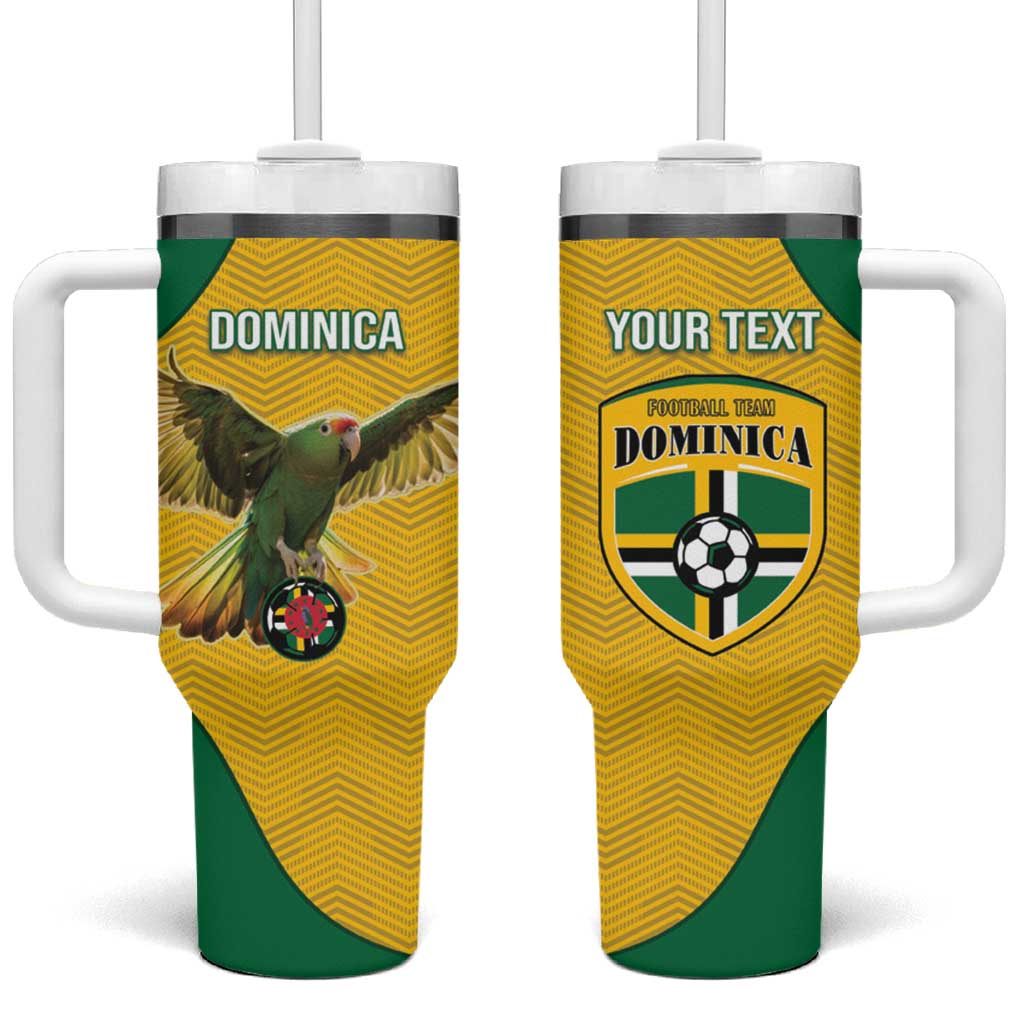 Custom Dominica Football Tumbler With Handle Sisserou Parrot Yellow Color - Wonder Print Shop