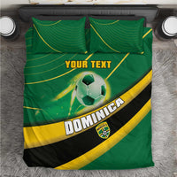 Green football bedding set with yellow and black stripes, soccer ball and “YOUR TEXT”