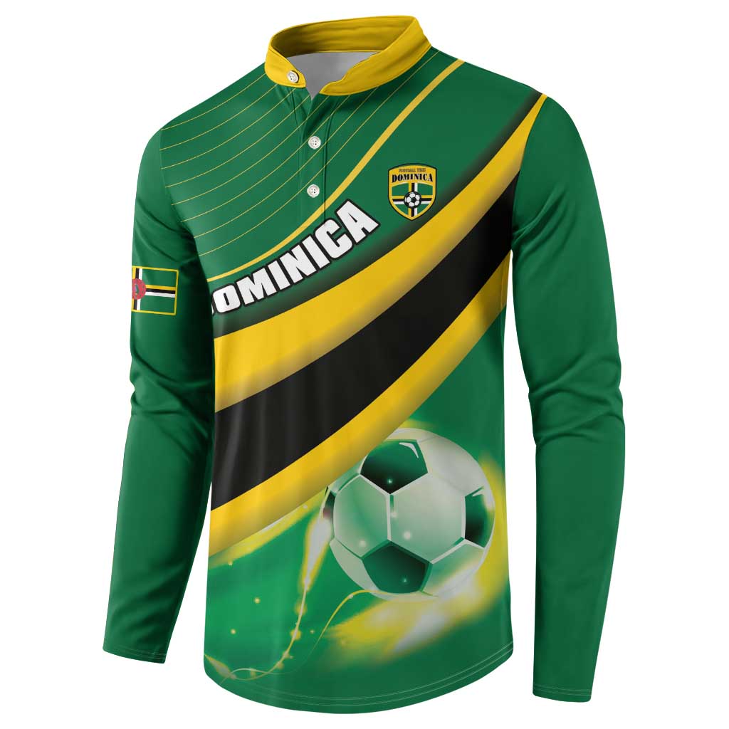 Green football button sweatshirt back view with yellow/black diagonal stripes and soccer graphic