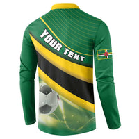 Green football button sweatshirt back with “YOUR TEXT” across yellow stripe and crest patch