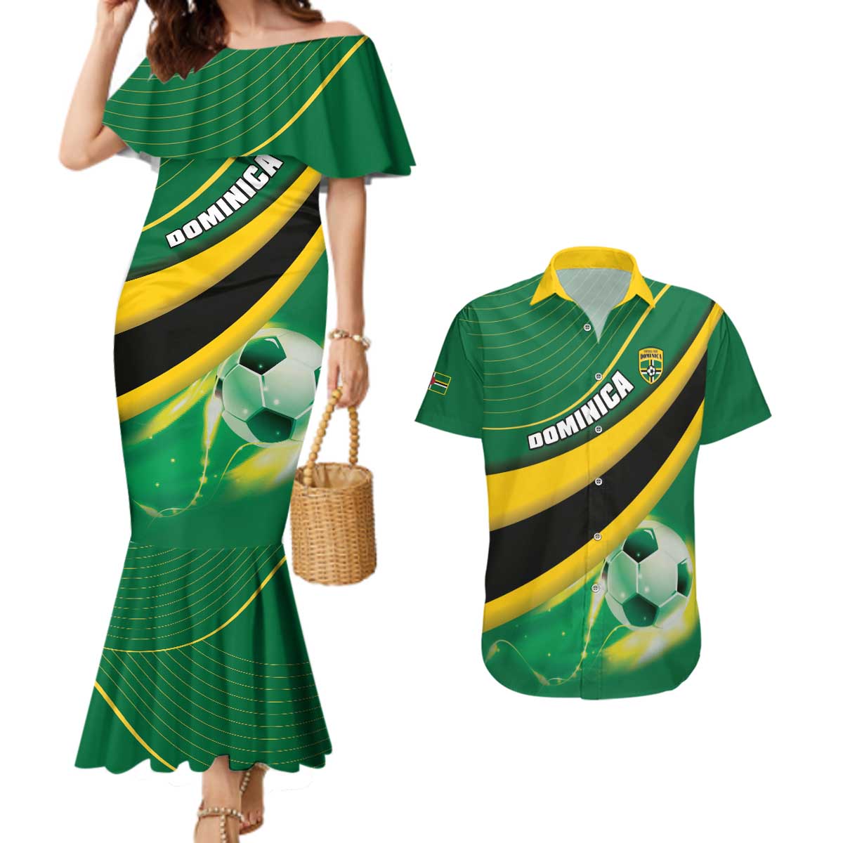 Personalised Dominica Football Couples Matching Mermaid Dress and Hawaiian Shirt Sporty Style - Wonder Print Shop