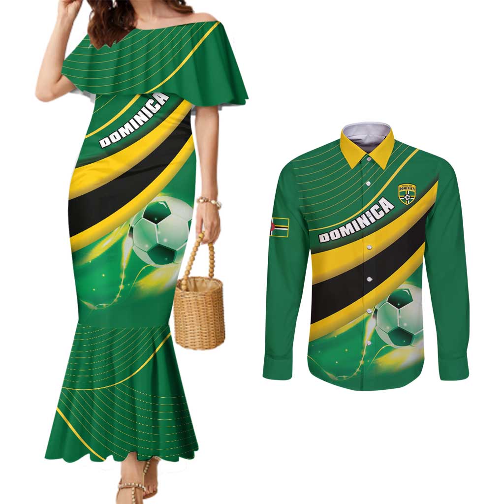 Personalised Dominica Football Couples Matching Mermaid Dress and Long Sleeve Button Shirt Sporty Style