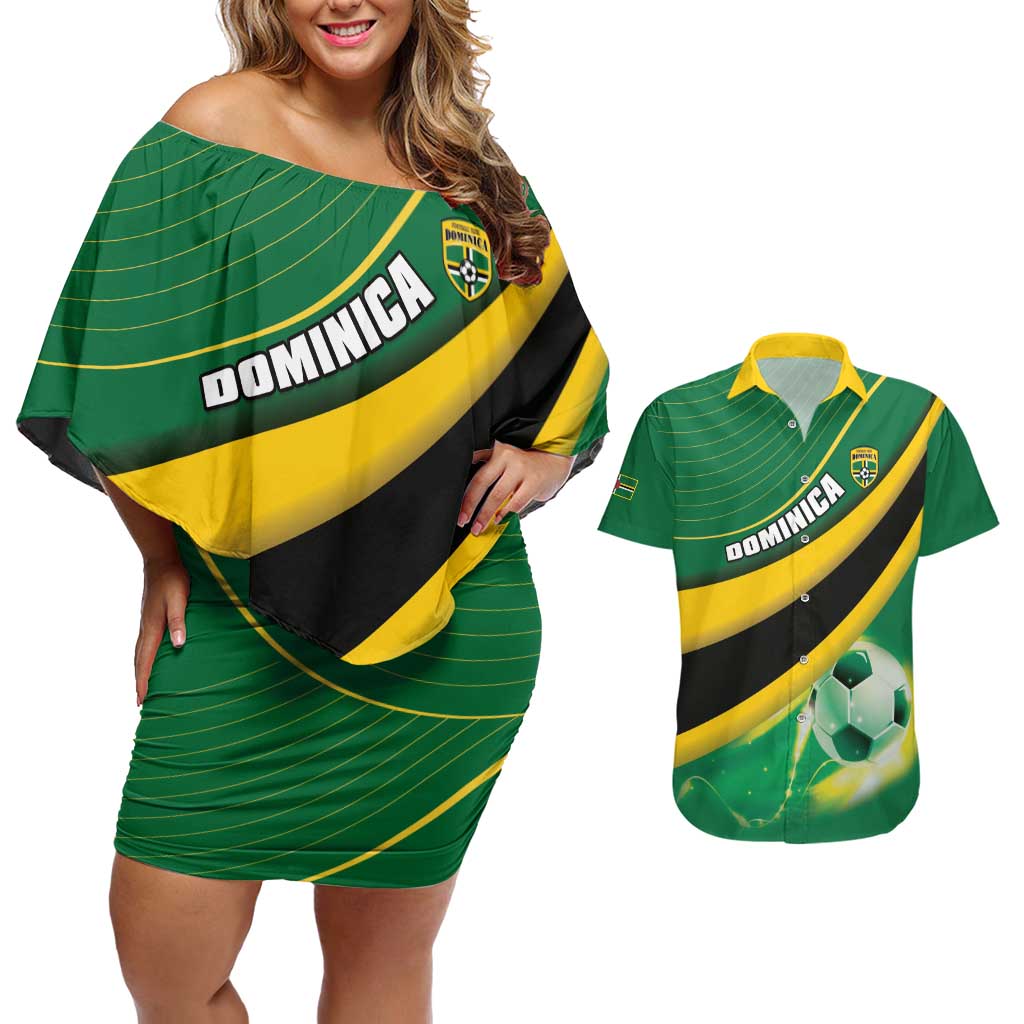 Personalised Dominica Football Couples Matching Off Shoulder Short Dress and Hawaiian Shirt Sporty Style - Wonder Print Shop