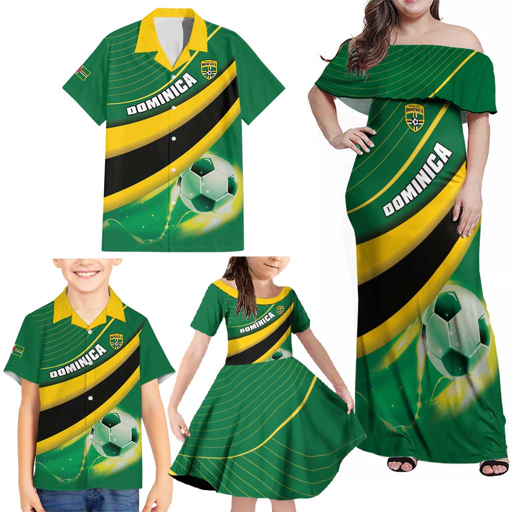 Personalised Dominica Football Family Matching Off Shoulder Maxi Dress and Hawaiian Shirt Sporty Style - Wonder Print Shop