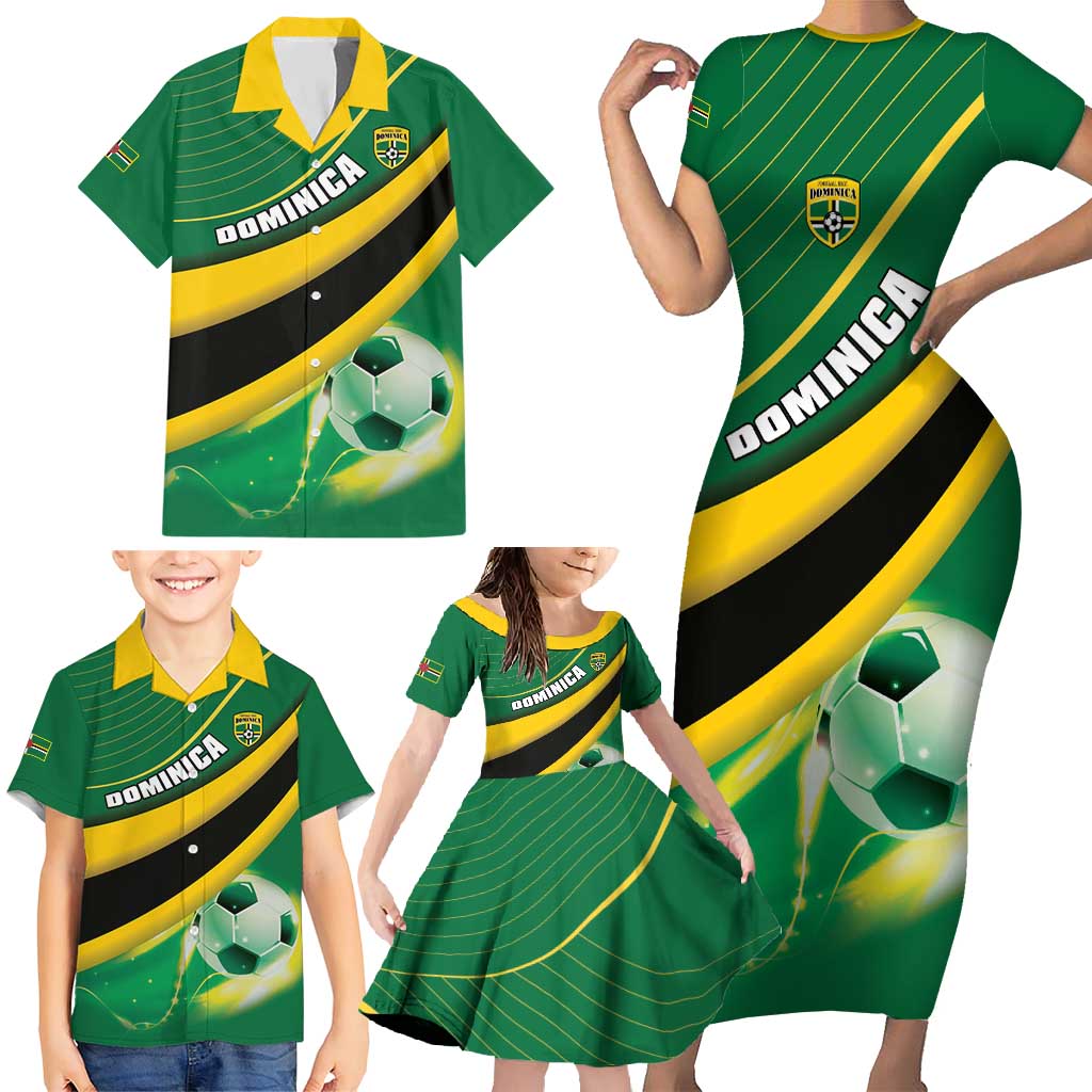 Personalised Dominica Football Family Matching Short Sleeve Bodycon Dress and Hawaiian Shirt Sporty Style - Wonder Print Shop