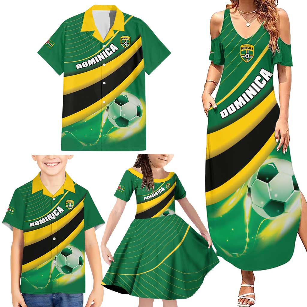 Personalised Dominica Football Family Matching Summer Maxi Dress and Hawaiian Shirt Sporty Style - Wonder Print Shop