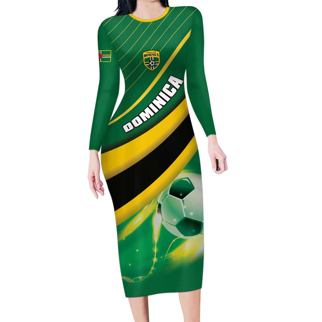 Personalised Dominica Football Long Sleeve Bodycon Dress Sporty Style - Wonder Print Shop