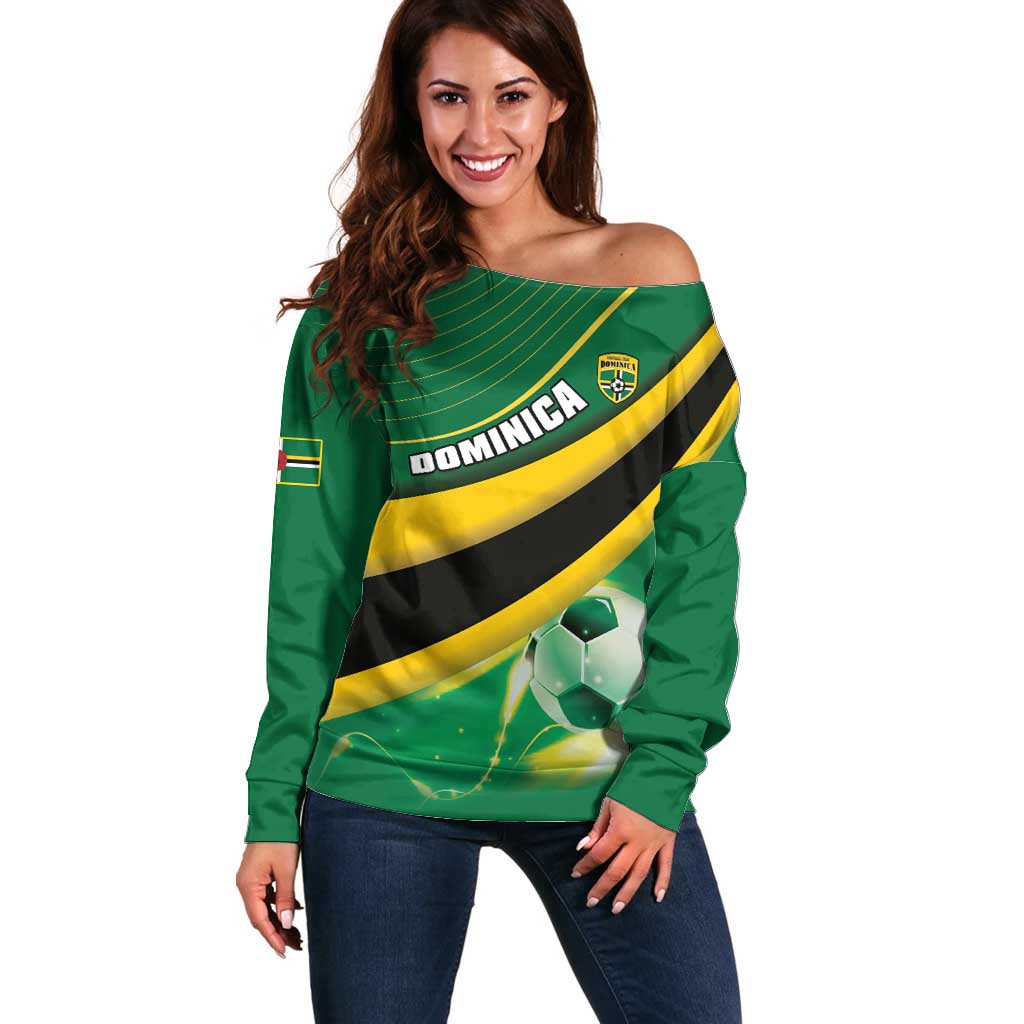 Personalised Dominica Football Off Shoulder Sweater Sporty Style - Wonder Print Shop