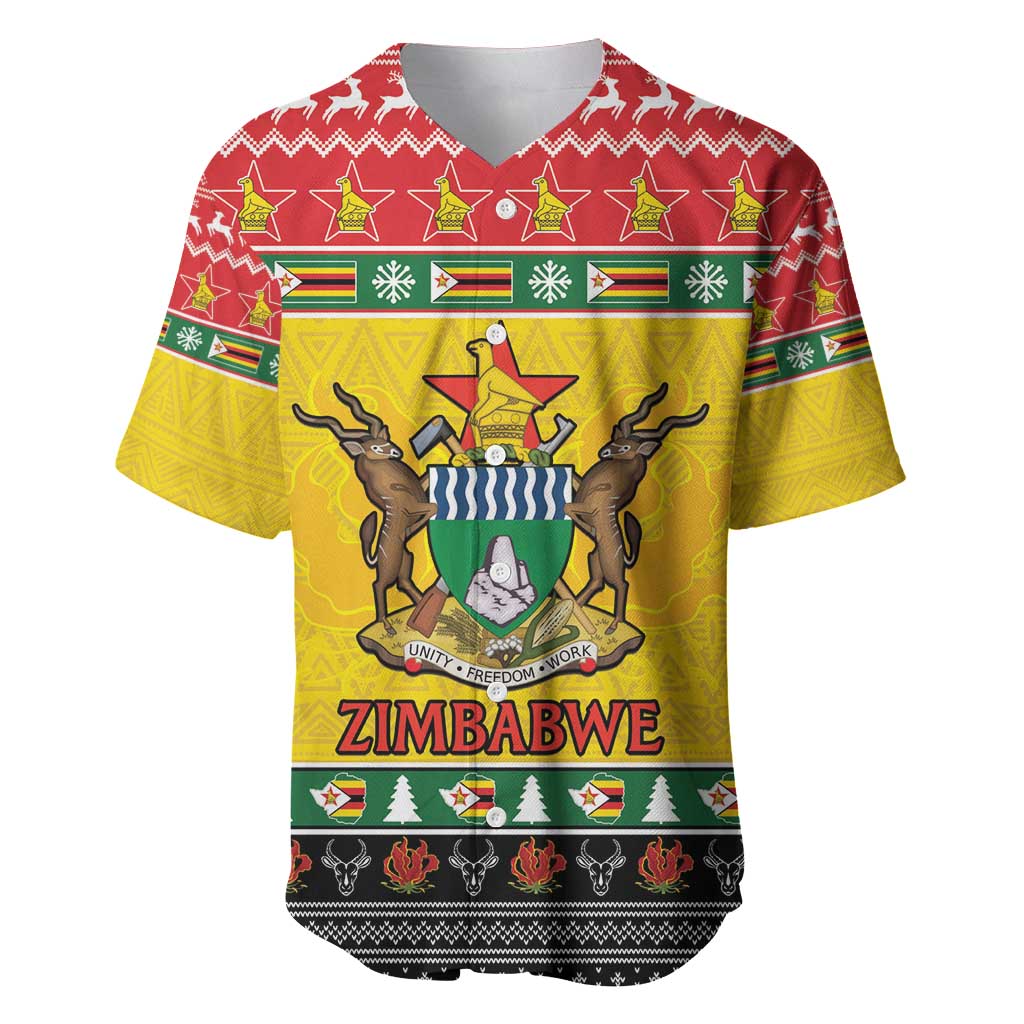 Zimbabwe Christmas Baseball Jersey Coat Of Arms Muve neKisimusi - Wonder Print Shop