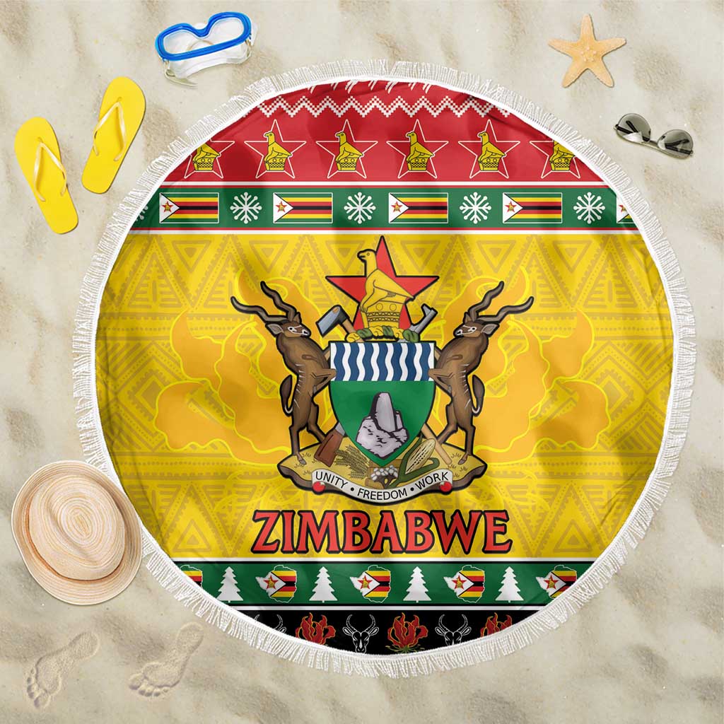 Zimbabwe Christmas Beach Blanket Coat Of Arms Muve neKisimusi - Wonder Print Shop